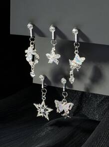 CIZME 1 buc Inel fals pentru buric din oțel inoxidabil cu fluture soare, funky, pentru femei, pentru decor zilnic, inel auriu pentru buric, inele pentru buric suspendate, non-piercing, inele pentru buric, inele false pentru buric, piercing fals pentru buric, bijuterii pentru piercing fals