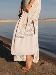 Hollow Crochet Bag, Large Capacity Shopping Bag, Women's Woven Shoulder Bag