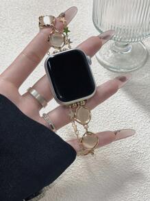 1 件时尚方形镂空猫眼石智能表带，兼容 38/40/41/42/45/46/49mm，适用于 Series Ultra/SE/10/9/8/7/6/5/4/3/2/1，小众高端猫眼石链条女式智能表带（仅表带，不含手表和表壳） - 金色 - 查看 5