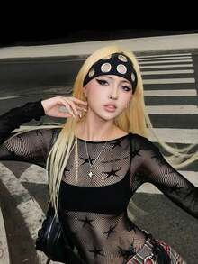 1条女士朋克风金属孔眼柔软弹力宽发带，弹力金属宽边休闲发饰，适合甜美酷炫的街头风，Y2K风格。头巾式发带，秋冬季度假发带，女士优雅围巾，女士头巾，柔软头巾 - 彩色 - 查看 7