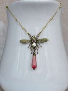 3pcs Dragonfly Geometric Pendant Necklace & Earrings Set, Multi-Color Metal, Natural Stone, Zirconia, Pearl, Vintage Classic Design For Women Party