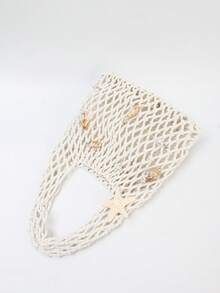 BAILEE Fashionable Colorful Polyester Yarn Hand-Woven Pattern Handbag With Ocean Pendant, Suitable For Vacation - White - View 9