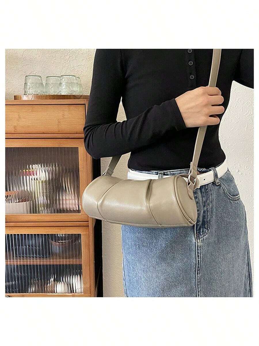 Retro Underarm Bag, Cylindrical Bag For Women, Fashionable Baguette Bag With Niche Pleats And Structured Structure, Fashionable Shoulder Bag - 綠色 - 查看 1