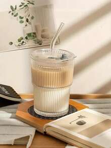 1个350毫升韩式圆形玻璃茶壶，竖条纹设计，简约优雅，带盖，透明平底，适合居家、酒店、聚会、餐厅饮用咖啡/茶/拿铁；1个带盖带吸管的耐热玻璃杯，防漏便携热饮杯，适合办公室和户外旅行，是圣诞节、万圣节、感恩节、婚礼回礼、生日礼物送给父母和朋友的理想之选。 - 透明 - 查看 3