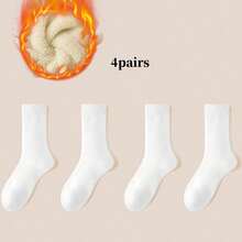 1/4/6双装女士保暖加厚短袜，冬季踝袜，纯色，睡眠袜，家居袜，绒面袜，黑白纯色，舒适保暖透气