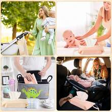 2 件婴儿便携式尿布袋、纸巾袋、婴儿湿巾分配器、可再填充湿巾架、可重复使用湿巾袋 - 彩色 - 查看 3