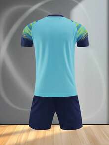 Conjunto deportivo de fútbol personalizable de 25-26 piezas | Número impreso, Nombre impreso, Logo impreso | Uniforme de equipo multicolor para hombres y mujeres para entrenamiento y carrera - Azul menta - Ver 4