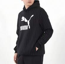 Puma Men's Pinstripe Print Striped Thermal Lined Loose Fit Sweatshirt - Black - View 3