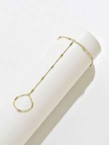 1pc Minimalist Style Exquisite Versatile Chain Beaded Link Finger Ring Bracelet For Women, Suitable For Daily Wear And Outing