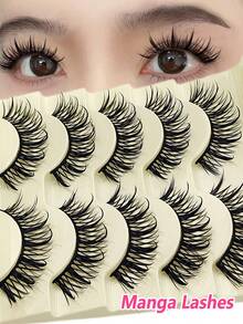 Asiteo 5 Pairs Manga Lashes,Soft Natural Long Eyelashes Fake Lashes Anime Wispy Strip False Eyelashes,Reusable For Used Daily Makeup Extension Cosplay,Party Fake Lashes - Spiky Manga Lashes - View 1