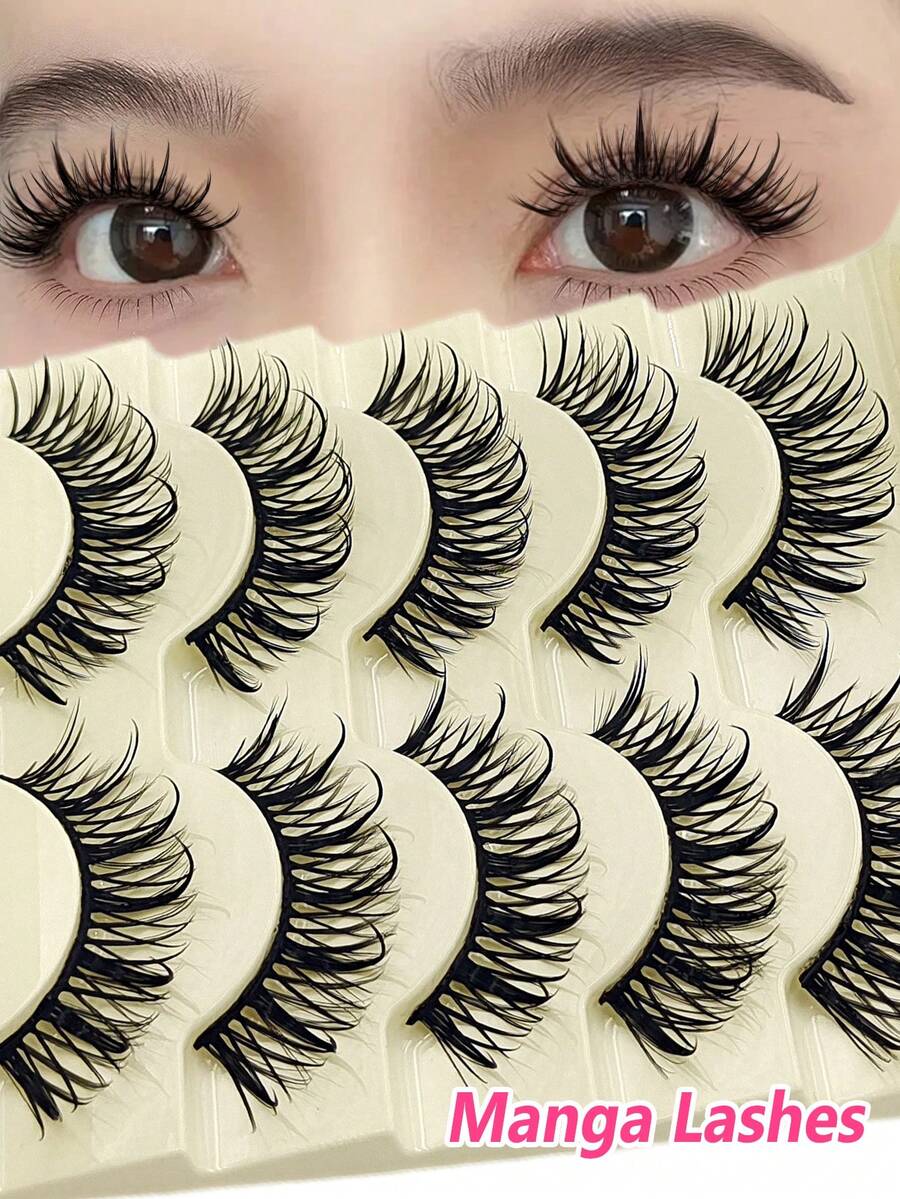 Asiteo 5 Pairs Manga Lashes,Soft Natural Long Eyelashes Fake Lashes Anime Wispy Strip False Eyelashes,Reusable For Used Daily Makeup Extension Cosplay,Party Fake Lashes - Spiky Manga Lashes - View 1
