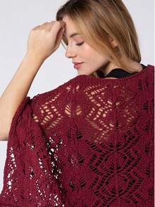 Women's Lace Blouse Fashion Crochet Knit Wide Sleeve - Gỗ đỏ - Xem 3