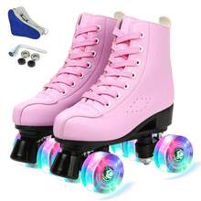 Gets Roller Skates, Men's Double Roller Skates, Women's Double Roller Skates Adjustable Roller Skates Perfect Indoor Outdoor Roller Skates,Pink Breathable Double Skate - Pink Flash Wheel - View 2