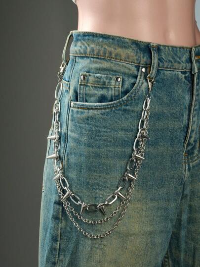 CIZME 1 件时髦不锈钢尖刺裤链，适合女士日常装饰，Y2k 星星裤链口袋链，适合裤子骑行者嘻哈朋克链珠宝牛仔裤链，适合音乐节配饰，银色时尚，适合音乐节音乐会角色扮演