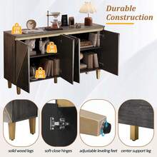 MERAX 60" Retro Buffet Cabinet With Storage, 4-Door Vintage Sideboard Cabinet With Dimensional Effect Doors And Adjustable Shelves For Dining Room, Kitchen, And Living Room (Light And Dark Gray) - 灰色的 - 查看 6