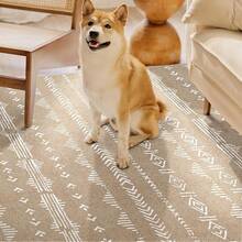 5x8 Washable Area Rug With Non-Slip Backing, Soft Low Pile Indoor Floor Carpet, Neutral Light Brown, Boho Moroccan Style Living Room, Bedroom, Dining Room - Coffee - 查看 6