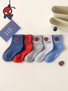 Marvel 5 双儿童蜘蛛侠主题袜子，超级英雄蜘蛛侠男童中筒袜，幼儿卡通蜘蛛袜，秋冬 - 彩色 - 查看 3