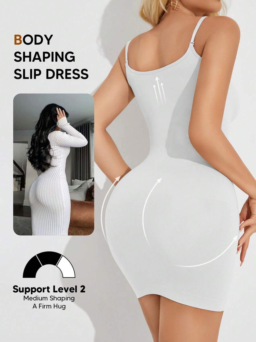 Shapewear Dress Slip For Women Tummy Control Adjustable Spaghetti Full Slip Seamless Body Shaper For Under Dresses White Summer - White - View 1