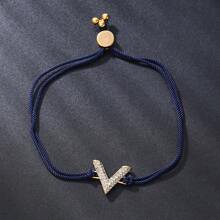 1 件优雅微镶嵌锆石铜 V 形字母编织绳手链，可调节尺寸，适合女性日常佩戴 - V型手繩 - 查看 6