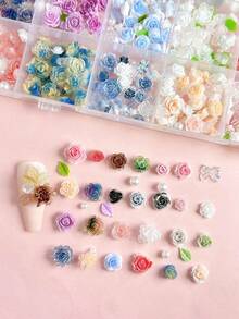1Box Mixed  Sweet Pearl Leaf Flower Nail CharmS French Retro Rose DIY Stud Hair Clip Nail Art Decorations  Accessories DIY Crafts - 彩色 - 查看 5