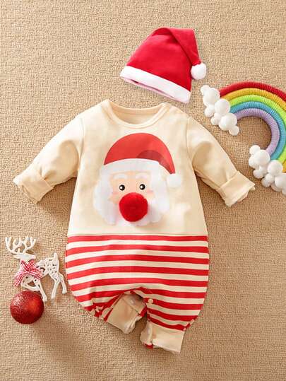 WhaleJoan 2件套婴儿男女童圣诞小鹿印花长袖连体衣，春秋季