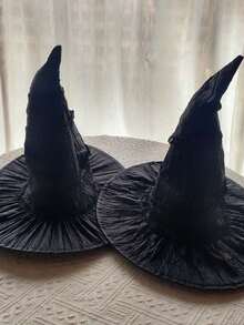 1pc Women's Black Witch Hat, Funny Party Costume Accessory, Wrinkled Witch Hat For Holiday Performance - Solid Color Lace Witch Hat - View 10