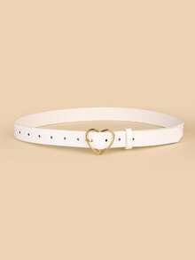 1pc Plus Size Gold Heart Buckle Belt (With 1 Hole Puncher Included) - White - View 2