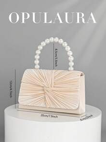 OpulAura 女士优雅仿珍珠缎面手提包，浪漫婚礼钱包，精致迷人的晚礼服配饰包，带有褶皱设计，适合晚会、生日派对、节日礼物等正式场合 - 杏色 - 查看 5