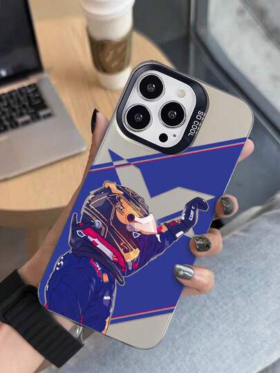 Car 1pc Creative Personalized Racing Driver Design IMD Colorful Silver Phone Case Suitable Compatible With Iphone11, 11Pro, 11ProMax, 12, 12Pro, 12ProMax, 13, 13Pro, 13ProMax, 14, 14Pro, 14Plus, 14ProMax, 15, 15Pro, 15Plus, 16, 16Pro, 16ProMax, 16Plus