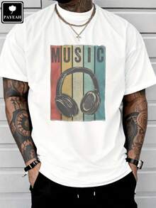 Camiseta% Algodón Grueso con Diseño Vintage Retro de Auriculares para Amantes de laúsica Electrónica y DJs, Marca PAYEAH - Blanco - Ver 7