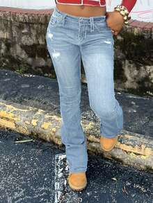 Fashionable & Elegant Slim Fit Flare Leg Jeans For Women - Rửa nhẹ - Xem 5