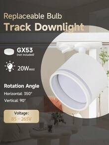 GX53 轨道照明灯具,吸顶式可调射灯,180°旋转,黑/白金属铝+PC,AC85-265V,适用于卧室/书房/客厅/衣橱/展示柜/展厅/商店/画廊/走廊/餐厅/服装店/酒吧(套装包含轨道和连接配件) - 軌道燈照明組GX53燈座模式 - 查看 4