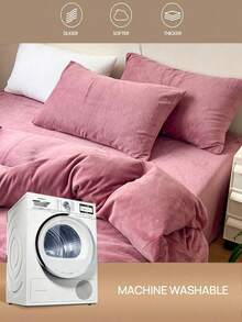 3pcs Soft Velvet Duvet Cover Set (1*Duvet Cover + 2*Pillow Shams), Skin-Friendly Solid Color, Suitable For Bedroom & Guest Room, Machine Washable, All Season