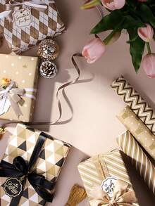 7pcs Gift Wrapping Paper Set, Brown Kraft Paper, Suitable For Birthday, Graduation And Various Occasions, Unisex - Multicolor - View 4