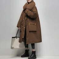 Elegancka kurtka parka w dużym rozmiarze, średniej długości, z pikowaną bawełną, z kołnierzem ze sztucznego futra i ściągaczem, zimowa