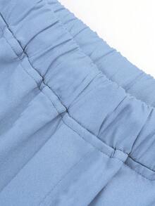 1pc Tween Girls' Fashionable Solid Color Casual Loose Cargo Pants With Multiple Pockets, Spring/Autumn - Dusty Blue - View 7