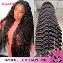 戴上 34 英寸 200% 真人混合发波浪蕾丝前假发，预拔 13x4 13x6 高清透明蕾丝前假发，含婴儿发 200% 密度 4x4 5x5 无胶巴西原生发蕾丝前假发，适合女性，自然黑色混合发 - 自然色&黑色系 - 查看 2