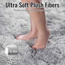 Large Shaggy Area Rug For Living Room & Bedroom – Washable Fluffy Carpet With 1.7in High Pile, Plush Aesthetic Throw Rug, Non-Slip Rubber Backing With 4 Anti-Slip Pads, Durable Edge Stitching – Cozy Minimalist Decor – Great Gift For Halloween & Christmas, Perfect For Play Rooms & Parties – Heavyweight 700g+/㎡ – Sizes: 4*6 / 5*7 / 6*9 / 8*10 / 9*12 Ft - 紮染淺灰色 - 查看 7