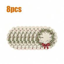 8pcs/6pcs/4pcs/1pc Holiday Christmas Placemat Set - Polyester Linen Round Placemats With Santa Claus & Reindeer Design, Christmas Floral Print, Non-Slip, Hand Washable, Suitable For Holiday Dining And Home Decor, Durable.