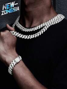 5 Pcs Hip Hop Gift Watch+Cross Pendant Necklace+Bracelet Creative Iced Out Miami Cuban Link Chain Jewelry Set For Men And Women - Silver - View 5