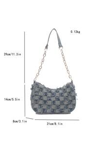 装饰性搭扣细节、缝线、链条肩带单肩包，女士装饰性搭扣单肩包，街头时尚流浪包，中小号斜挎包和钱包套装，适合购物、约会、作为女士礼物，也适合青少年、大学生、工作、商务、通勤等场合。 - 藍色 - 查看 3