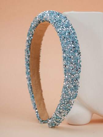 1 pieza Diadema de niña rosa con cristales, diadema gruesa y ancha de moda adecuada para uso diario y eventos