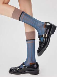 1 Đôi tất Hàn Quốc phong cách tạp chí Xuân/Hè 2025, tất mỏng cao đến đùi cổ điển, ấm áp - Nhiều màu - Xem 1