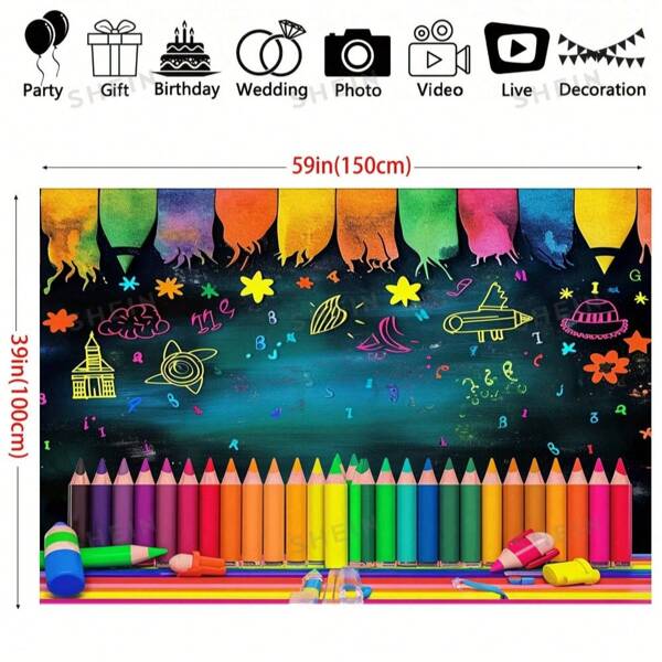 1 stuk kleuterachtergrond voor terug naar school, fotoachtergronddoek, feestbenodigdheden, fotografieachtergrond, bannerrekwisiet, vlag, huis- en kamerdecoratie, decoratieve achtergrond voor binnen en buiten, geschikt voor buitengebruik
