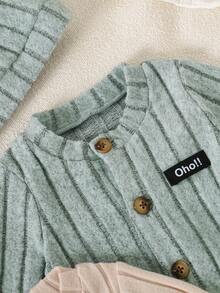3pcs Baby Boys' Solid Color Cute English Label Button Cardigan, Long Sleeve & Hat Set - Multicolor - View 7