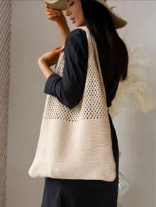 Hollow Crochet Bag, Large Capacity Shopping Bag, Women's Woven Shoulder Bag