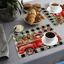 1 pieza/4 piezas/6 piezas Manteles individuales de lino con estampado de copos de nieve y árboles de Navidad, Navidad, regalo de Navidad, decoración navideña, adecuado para mesa de comedor, decoración para todo el año, manteles individuales modernos lavables, decoración de habitación, manteles individuales, posavasos, manteles de mesa de cocina y comedor, decoración de fiesta interior y exterior, decoración del hogar, regalo ideal