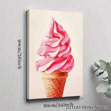 2D Flat, Posters & Prints 1pc Framed Canvas Ice Cream Art Print Pink Ice Cream Decor Food Art Poster Foodie Art Summer Kitchen Art Print Wall Art Canvas Paintings Ideal Gift For Bedroom Living Room Corridor Wall Art Wall Decor Room Decoration 2D - 黑色 - 查看 10