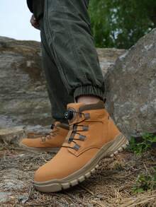 Men's Steel Toe Safety Shoes With Rotary Button Closure, Durable High-Top Steel Toe Work Boots, Black, Plus Size, Suitable For Industrial, Construction, Warehouse, Anti-Smash, Anti-Puncture, Protective Work Shoes For All Seasons - Yellow - View 2