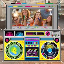 1pc Retro Polyester Radio Stereo Selfie Frame - 90s Hip Hop Party Decor With Colorful Lights & Balloons Pattern, Birthdays, Weddings, Housewarming & Celebrations, Suitable For Disco Themed Party Supplies, Party Photography Props, Fun Photography Props, Bachelor Parties,Hip-Hop Party Decoration ﻿